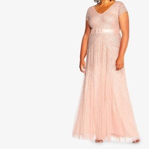 Adrianna Papell Beaded V-Nexk Gown in Blush Size 20